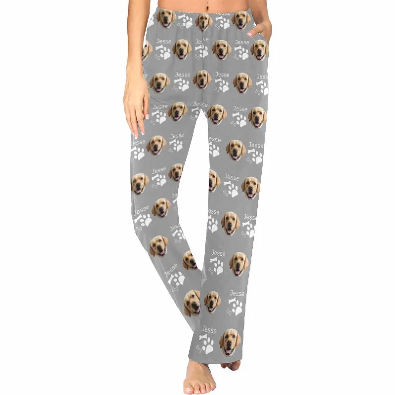 women's pajamas with a timeless appealCustomized Dog Face&Name Pajama Pants for Women Custom Photo Printed Pajama Bottoms Trousers for Girlfriend Wife