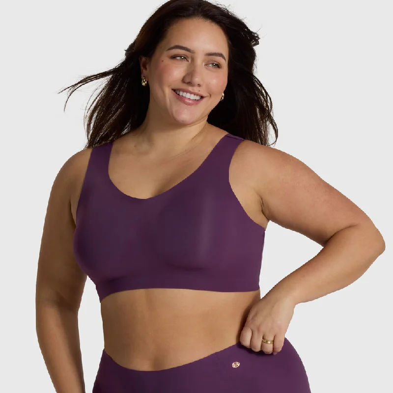 women's pajamas for a good night's sleepseamless bra for minimizersEvelyn and Bobbie Defy Plum