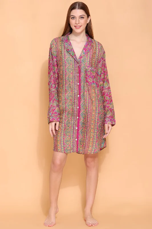 women's pajamas with hidden pocketsRecycled Silk Sari Nightshirt 035