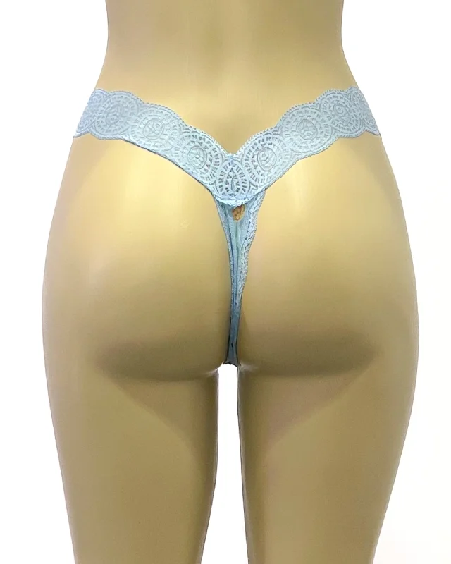 women's pajamas for those who love comfortfloral lace thong panties with a high-cut leg designWaist No Time Thong- Cornflower Blue