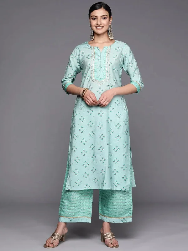 Women's Jumpsuits with High WaistBlue Printed Silk Blend Straight Kurta With Palazzos