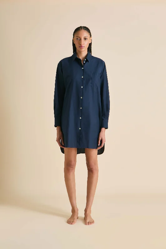 women's pajamas in solid colorsCeleste Navy Nightshirt in Cotton-Silk