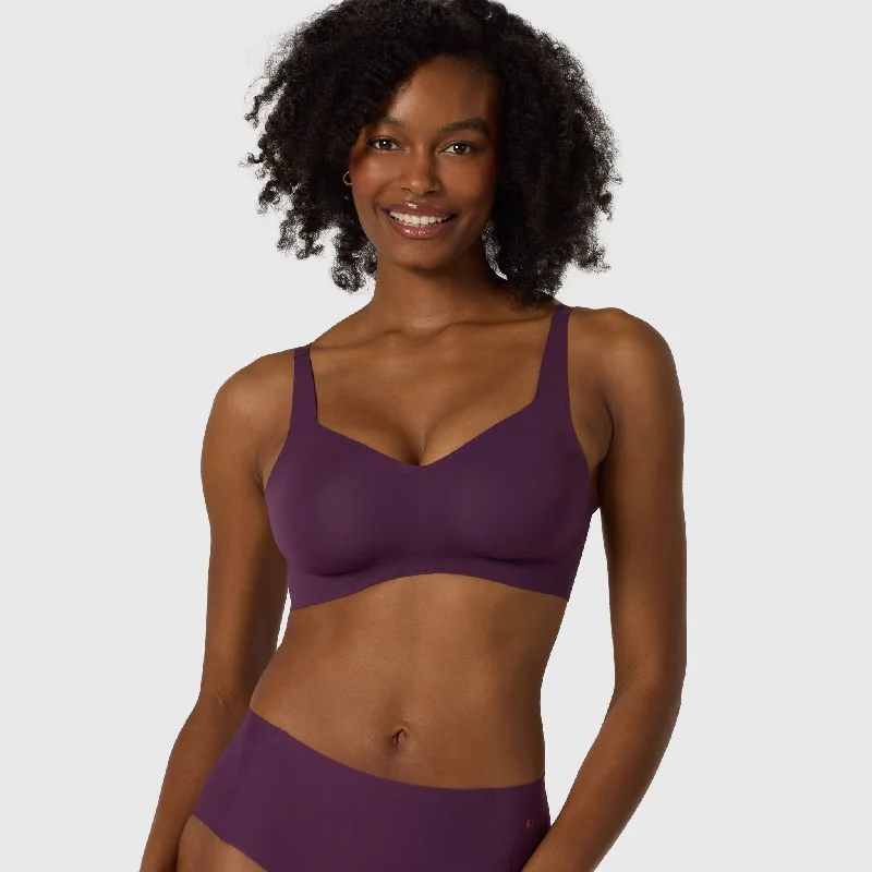 women's pajamas made in USAlace overlay braEvelyn and Bobbie Beyond Bra Plum