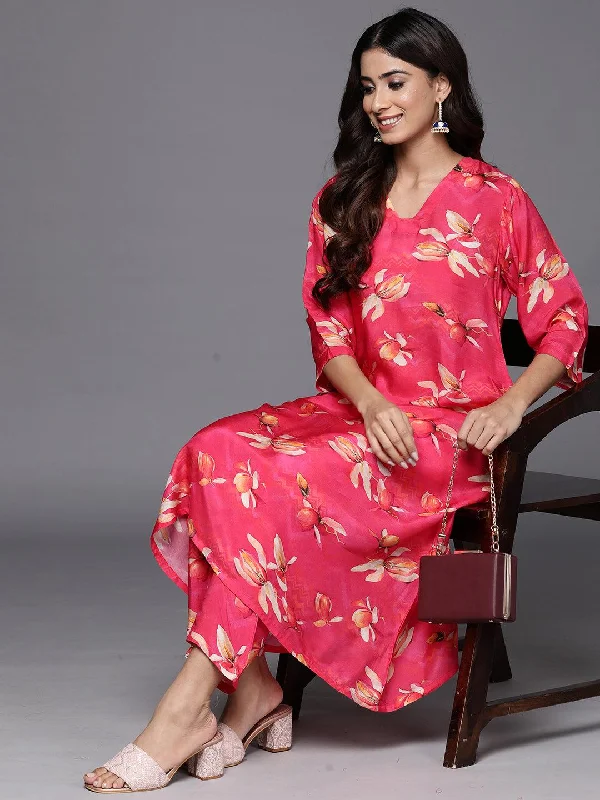 Women's Jumpsuits with ButtonsPink Printed Cotton Co-Ords