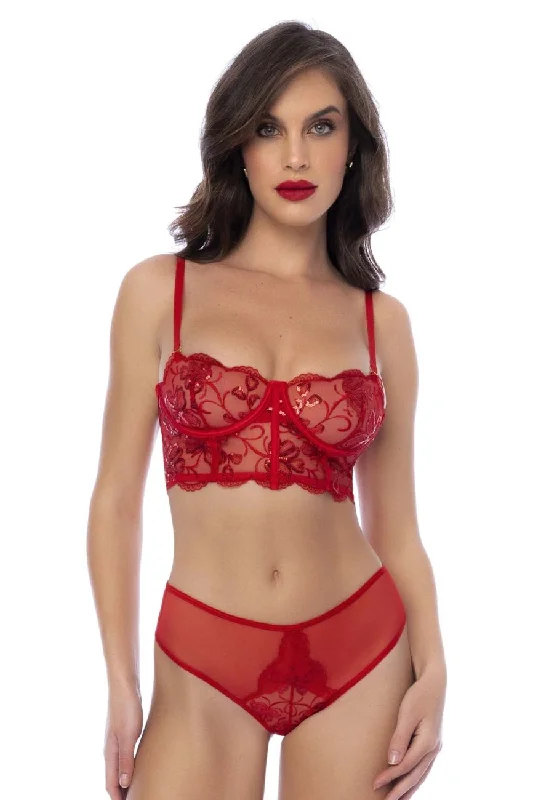 women's pajamas with a fitted designlace appliqué braMapale 8895 Two Piece Set Color Red