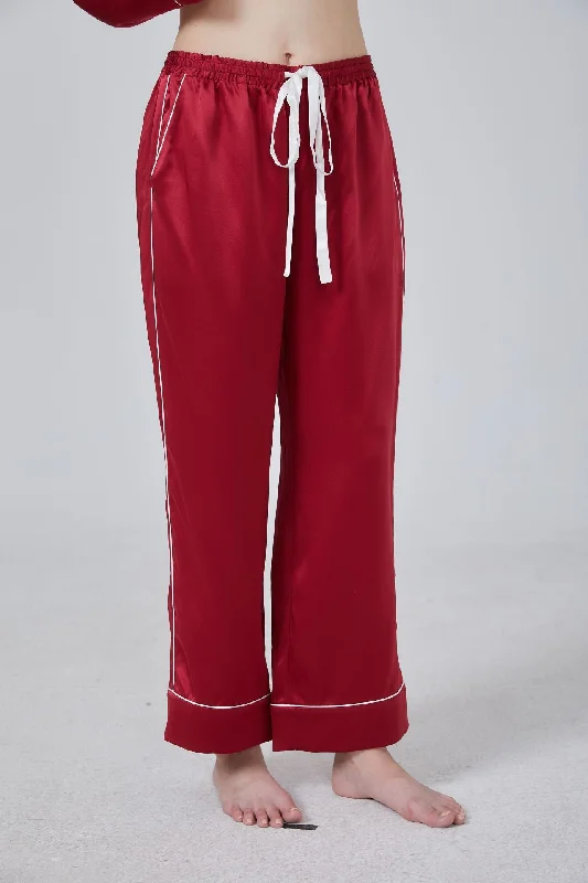 women's pajamas with a touch of luxuryWomen Drawstring Silk Pajams Long Pants With Pockets