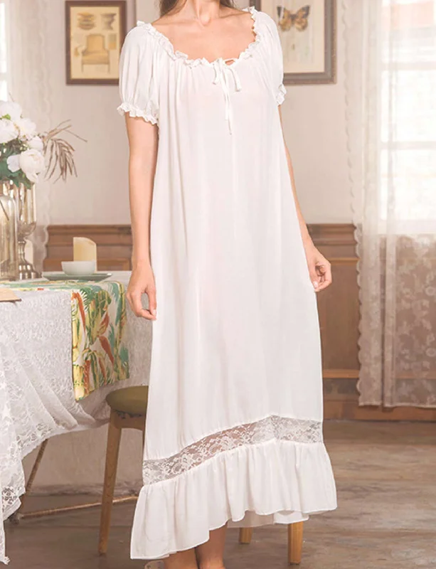 women's pajamas with a timeless appealCotton White Vintage Lace Loose Nightdress