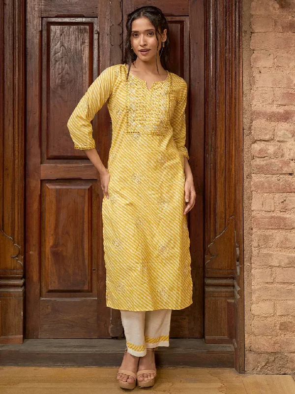 Women's Jumpsuits with Ankle LengthYellow Printed Cotton Straight Kurta Set