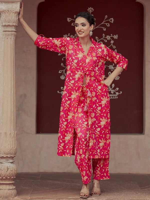 Women's Jumpsuits with Notched CollarPink Printed Cotton Co-Ords