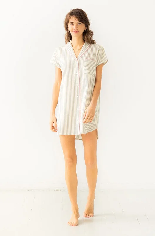 women's cotton pajama setsShawl Collar Striped Boyfriend Shirt