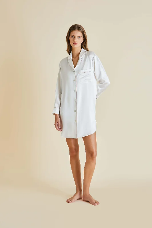 affordable women's pajama setsPoppy Ivory Oyster Nightshirt in Silk Satin