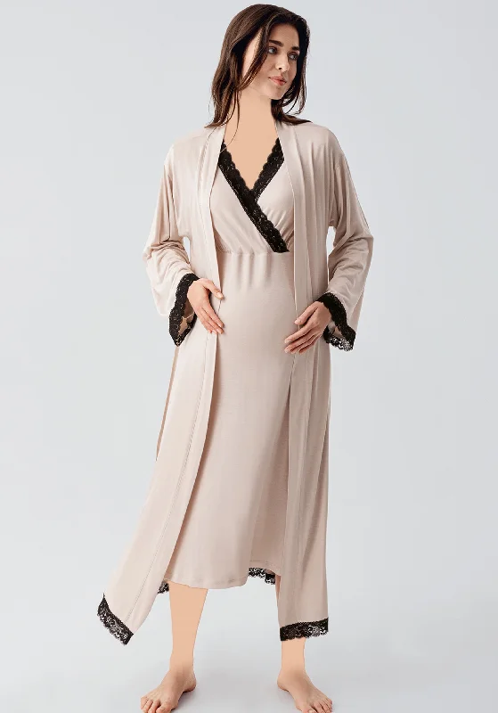 women's pajamas with a vintage lookMaternal 2 Piece Robe Nighty Set