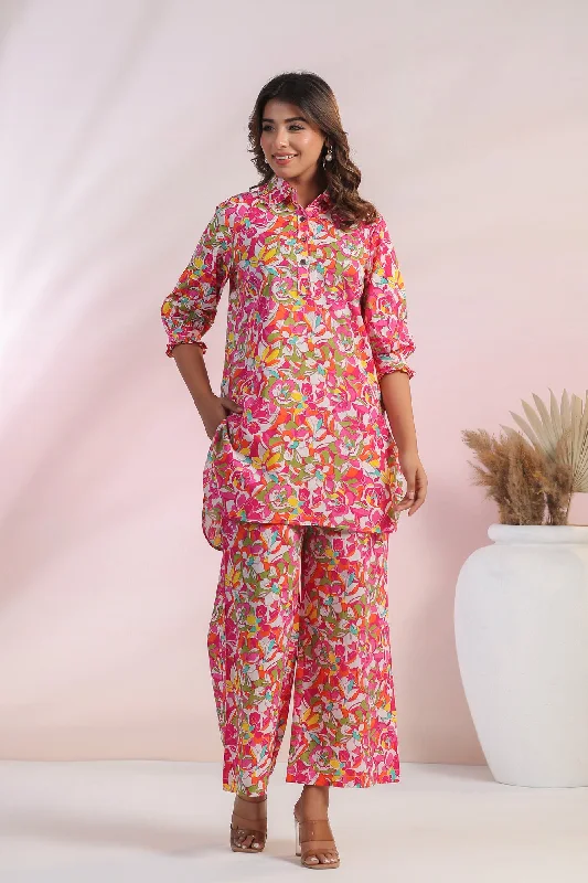 women's pajamas in pastel colorsBlossom Cascade Cotton Palazzo Loungewear Set