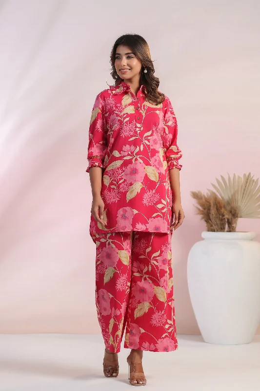 women's pajamas in solid colorsCurlicue Bloom Cotton Palazzo Loungewear Set