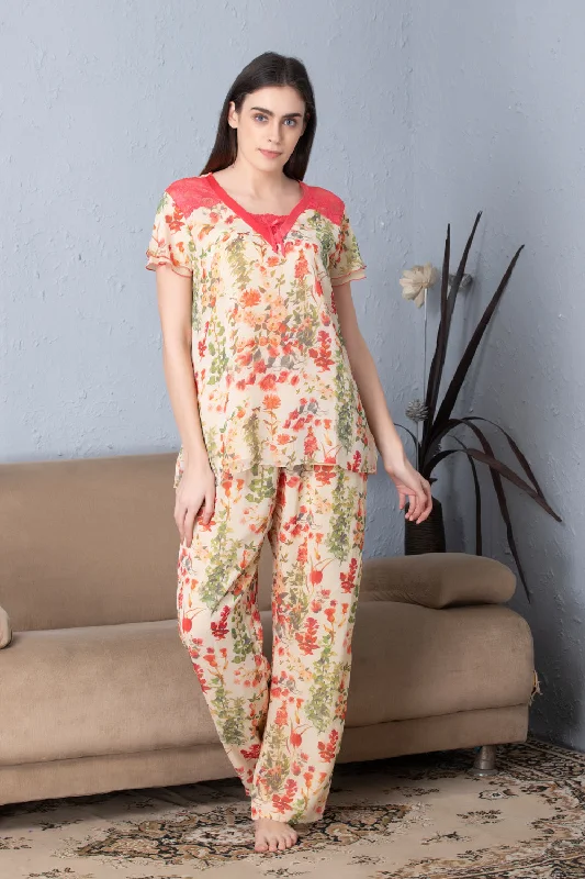 women's pajamas for a night of deep sleepFloral Double chiffon Night suit