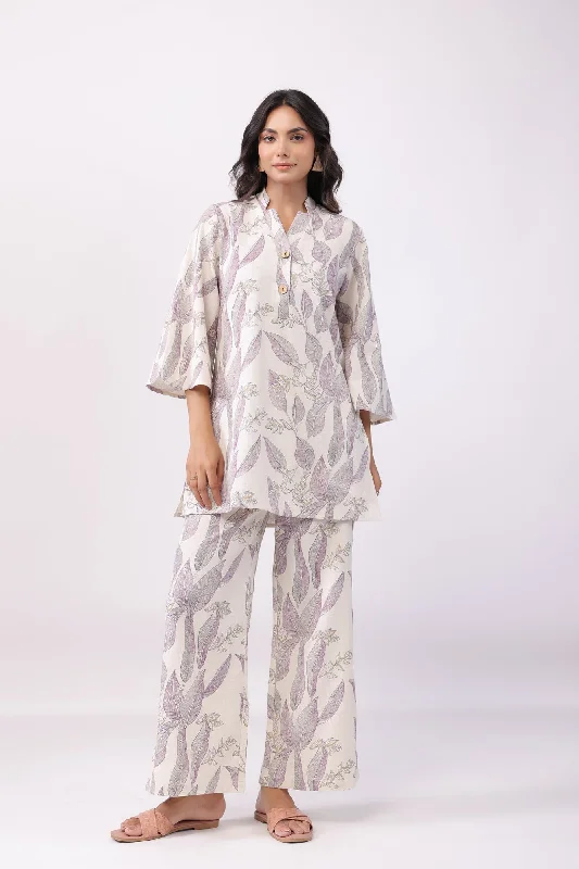 high-quality women's pajama setsLeaflet Off-White Cotton Palazzo Loungewear Set