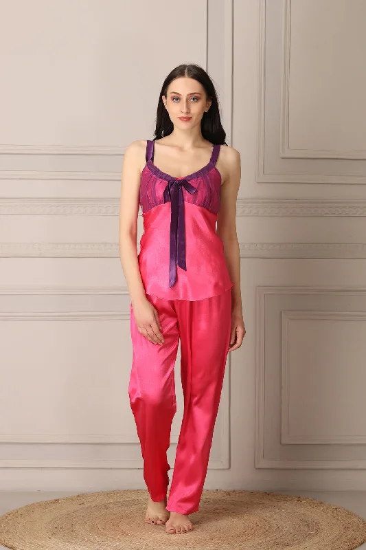 women's pajamas with a classic designPink Satin Night suit with Robe