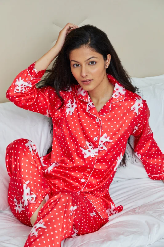 women's pajamas for ultimate relaxationPrinted Satin Classic Collar Night suit