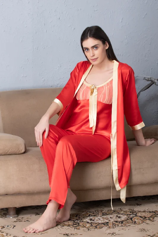 women's pajamas for those who love comfortRed satin Night suit with Robe