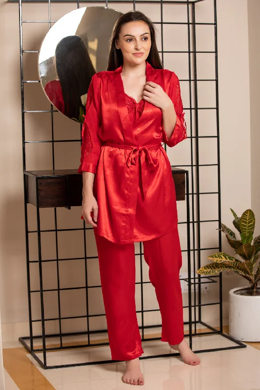 women's pajamas for those who seek cozy, all-night comfortSatin Strap night suit with Robe