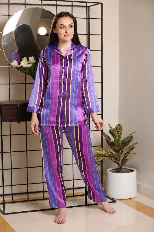 women's pajamas with a sophisticated, modern twistSatin Stripe classic collar Night suit